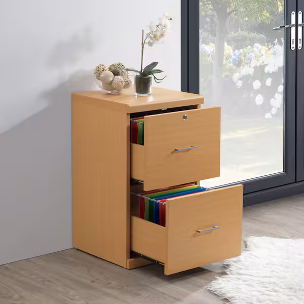 Alpine 2-Drawer Natural Finish Wood 16.75 in. W Vertical File Cabinet with Lockdowel Fastening System