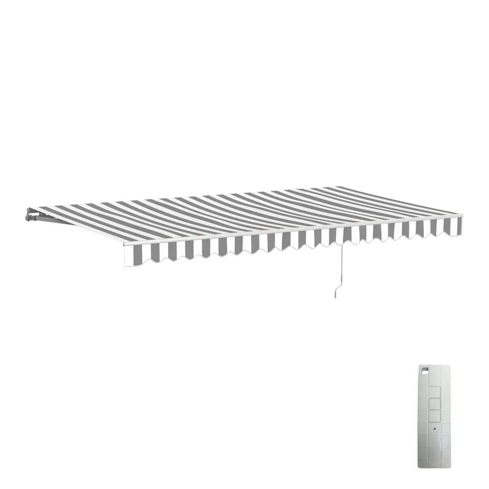 ALEKO 16 ft. Caribbean Polyester Motorized Retractable Patio Awning 10 ft. Projection in Gray and White Striped
